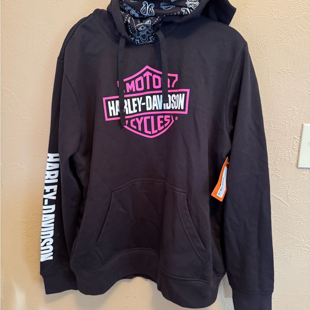 Harley-Davidson Black Hoodie with Pink and White Accents